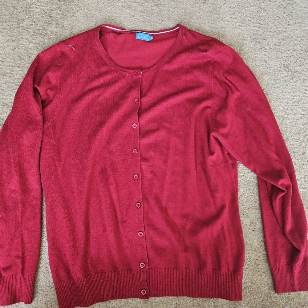 Women's Red Button-Up Sweater